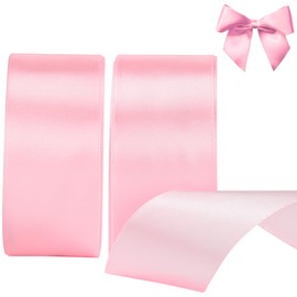 KEYIDO Pink Ribbon, 40mm x 44 Metres(50 Yards) Wide Ribbon, Thick Pink Satin Ribbons for Gift Wrapping, Hair Bow, Florist, Crafts, Sewing, Car, Wedding, Christmas Decoration (22M/Roll)