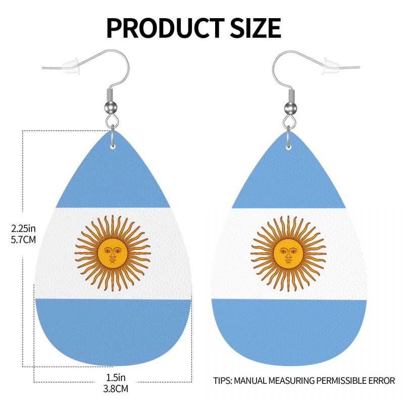 Argentina Flag Teardrop Earrings For Women Argentine Lightweight Leather Dangle