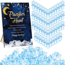 Thyle 51 Pcs Pacifier Hunt Baby Shower Games Include Baby Pacifier Hunt Sign and 50 Acrylic Baby Pacifiers Baby Pacifiers for Baby Shower Game Gift Sets Gender Reveal(over the Moon)