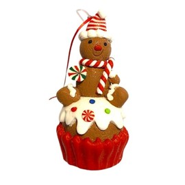 Gingerbread Cupcake Christmas Ornaments, Dessert Collection Sweets & Treats Bakery Decor, Hanging Tree Decorations by Christmas Market Ornaments - Gingerbread Man with Striped Hat