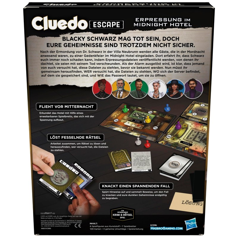 Hasbro Gaming Cluedo Escape Blackmail Midnight Hotel Unique Solvable Escape