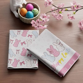 BOTB LIHM Happy Easter Flowers Bunny Pink Bow Rabbits Spring Kitchen Towels Dish Towels 18x26 Inch Home Decorations Hand Towels Set of 2 Drying Dishcloth