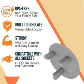 24 Pack Grey Plug Socket Covers UK, Child Baby Plug Socket Covers for Sockets UK