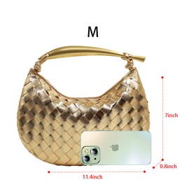Bisadon Woven Leather Handbag Fashion Dumpling Bag Evening Bag for Women Hobo Bag Knotted Clutch Purse Gold, B-gold, Medium, Handbag