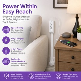 Electrical Outlet Extender for Home Charging – US Plug Multi-Outlet Adapter with USB Ports for Sofas & Nightstands