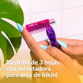 BIC, Soleil Shave & Trim, Rastrillo para Mujer, con Recortador Íntimo ideal para Zona de Bikini, 3 hojas de Acero Inoxidable, Doble banda lubricante con Vitamina E, 2 piezas