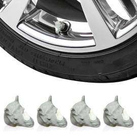 Rhino Head Tire Valve Stem Caps – Set of 4 – Funny Animal Car Accessories for Bike, Car, Truck, SUV – Cool Wildlife Air Valve Covers – Universal Fit