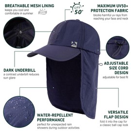 TOP-EX Mens Baseball Cap with Neck Flap Waterproof Sun Hat with Neck Shade Cover UV SPF Protection Caps for Fishing Safari Outdoor Hiking Navy Blue X-Large