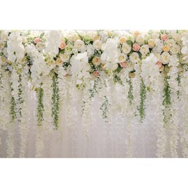MIRRORANG 3 x 2 m Wedding Background Pro Reception White Flowers Curtain Flowers Wedding Ceremony Background Bridal Shower Decorations Banner Baby Shower Supplies Wedding Photo Background Vinyl