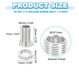 PATIKIL M10x20mm Hex Bolt and Nut Kit, 20 Sets of Fine Screw Hole Bolt Assortment Hex Head Bolts Fasteners for Chandeliers