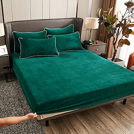 Damier Plush Fitted Sheet 120 x 200 cm Green Dark Green Winter Warm Fluffy Bed Sheet Cashmere Touch Fitted Sheet Suitable for 30 cm Mattress
