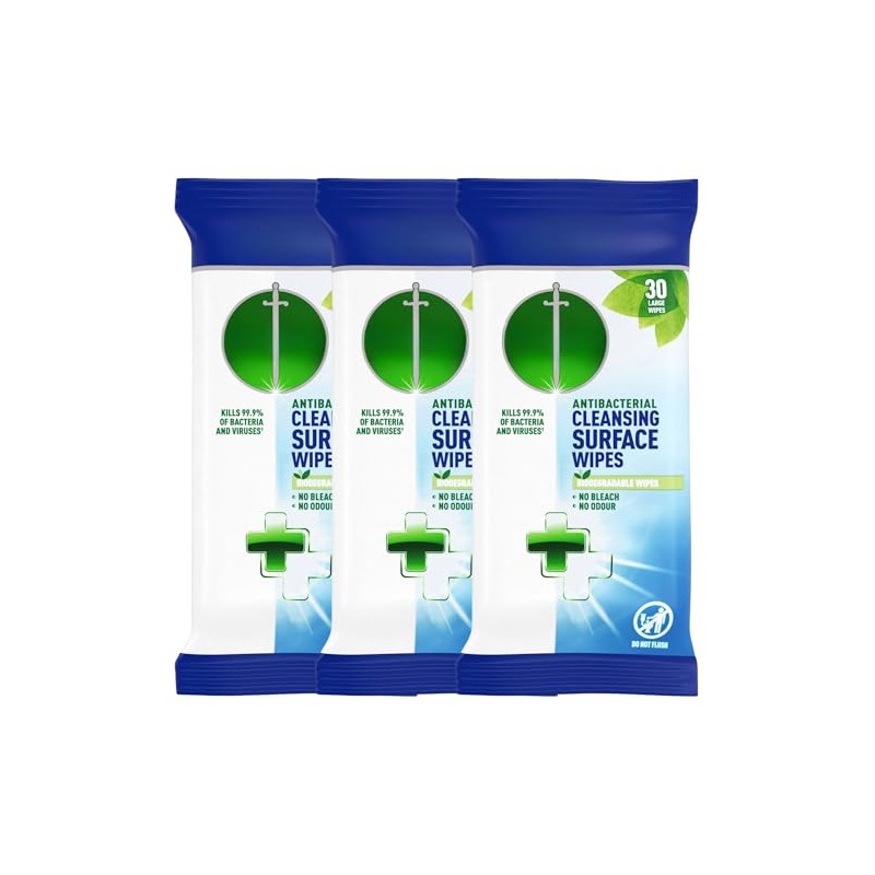 Antibacterial Surface Cleansing Wipes 3 x 30 Pack – Biodegradable,