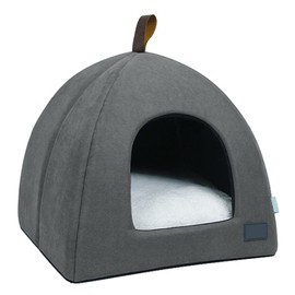 Foldable Cat Bed Breathable Cat House Indoor Pet Tent Dog Bed with Mat (Grey, Size S)