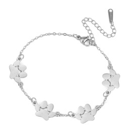 Izpack Cute Cat Paw Print Bracelet for Women Stainless Steel Dog Puppy Kitten Animal Adjustable Chain Ankle Bracelets Minimalist Christmas Birthday Jewelry for Pet Lover (Silver,4 Paw)