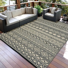 Garvee Outdoor Rug 10' x 20' Waterproof for Patios Clearance, Reversible Outdoor Plastic Straw Camping Rug Carpet, Large Rugs Mats for RV, Camper, Deck, Balcony, Porch, Beach, Picnic,Black & Coffee