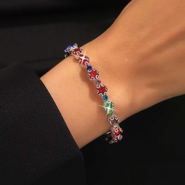 Inilbran Rainbow Crystal Cuff Bracelet, Sparkly Gemstone Bangle Bracelets, Colorful Rhinestone Cuff, Perfect for Women and Girls