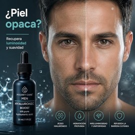 Suero Facial para Hombre Pocket Care - cido Hialurnico 10 Puro - Hidratacin Profunda y Antiedad - Reduce Arrugas y Lneas de Expresin - Con Colgeno y  