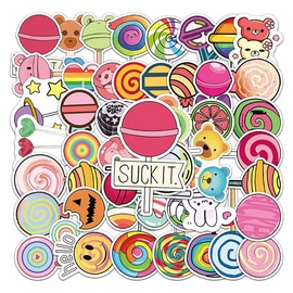 Lollipop Stickers |50 Pcs Colorful Lollipop Candy Waterproof Vinyl Decals for Water Bottles Laptop Refrigerator Luggage Computer Mobile Phone Skateboard Décor