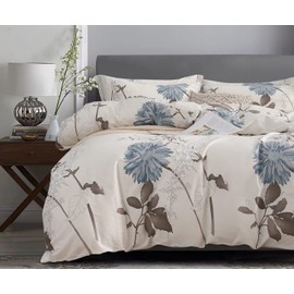 SLEEPBELLA Duvet Cover King, 600 Thread Count Cotton Botanical Flowers Pattern Printed Reversible Comforter Cover