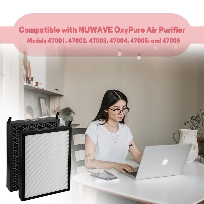 2 Pack HEPA/Carbon Combo Filter Replacement Compatible with NUWAVE OxyPure