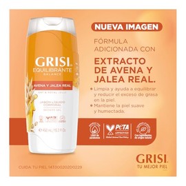 GRISI Shower Gel | Jabón líquido para cuerpo | jabón corporal de Avena y jalea real| shampoo corporal | con extracto de avena | limpia hidrata y suaviza la piel | hecho con ingredientes naturales | 450ml