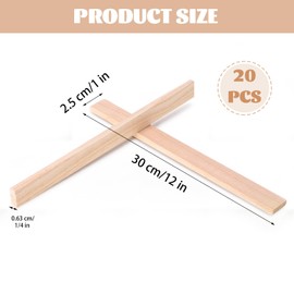 20 Pcs Wood Strips Slats1/4 x 1 x 12 in, Square Dowel Rods for Crafts