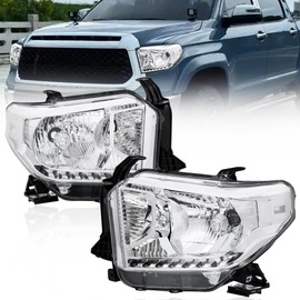 KUIPERAUTO OE Replacement Headlights Assembly Compatible for Toyota Tundra 2014-2021 with Clear Lens/Chrome Housing/Clear Reflector Front Lamps Left and Right Side(Set of 2) # 811100C090