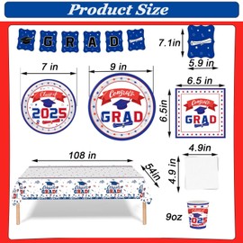 Graduation Party Tableware Set,2025 Graduation Party Decorations for 25 Guests,Disposable Plates ,Napkins, Cups, Tablecloth,Banners -Class of 2025 Congrats Grad Party Supplies