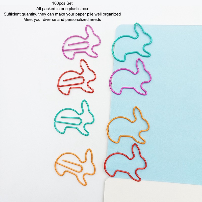 100pcs Paper Clips Prevent Slip Cute Rabbit Shaped Decorative Bookmark