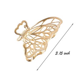Belicia 2 PCS Large Metal Hair Claw Clips, Butterfly Lady Thick Hair Barrette, Non-slip Hollow Hair Jaw Clamp Clips, Hairpins Thick Hair Accessories for Women Lady Girls (Gold , Silver))