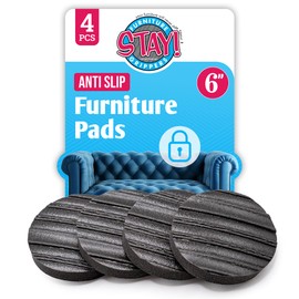 Stay! Anti Slip Furniture Pads (Set of 4) - Round Furniture Stoppers to Prevent Sliding for Hardwood Floors and Carpets - Non Skid Furniture Grippers - Table & Couch Leg Floor Protectors, 6 Inch
