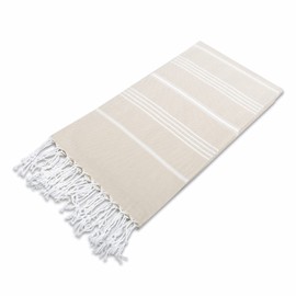 LAYNENBURG Set of 2 Premium Hammam Towels with Hand-Knotted Fringes - 100% Cotton - XXL Beach Towel, 100 x 200 cm - Oeko-Tex 100 - Large Beach Towel - Sauna Towel and Travel Towel (Beige)