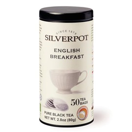 Silverpot English Breakfast Black Tea Bags, 50 Count | Farm-Direct Assam Blend, Caffeinated, Round Tea Bags, Reusable Tin