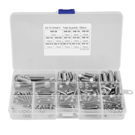 Socket Head Cap Screw Assortment Set,135pcs M2.5 M3 M4 M5 M6 M8 304 Stainless Steel Hex Socket Head Cap Screws Set for Home and Office Appliance,Machinery,Furniture,Repair
