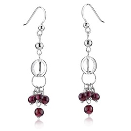 Materia Long Silver-Women's Earrings 925 Sterling Silver Real Garnet Gemstone Oval Beads Including Jewellery Box #SO - 84