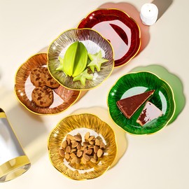 Fkereg Set of 5 Appetizer Plates with Gold Rim 6 Inch, Small Dessert Lunch Salad Plates, Reusable Plastic Party Cocktail Plates, Pinch Bowls for Cooking Prep, Side Dish Serving for Dinner, Rose Gold