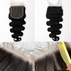 Topnormantic 6x6 Lace Closure, Ultra-Thin Invisible Lace Closure Body Wave Pre Plucked with Baby Hair 12A Grade Brazilian Human Hair Closure with Free Part Natural Hairline 14 Inch