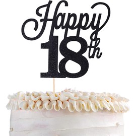 1 decorazione per torta Happy 18th con numero 18 compleanno, decorazione per torte Eighteen per cheers fino a 18 anni, compleanno, matrimonio, anniversario, festa, colore nero