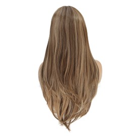 SWACC Long Layered Straight Wig with Bangs Synthetic Hair Wig for Women with Wig Cap (Brown Blond Highlight)