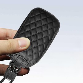 winterrock Car Key Case, Genuine Leather Key Fob Cover, Remote Key Case Holder with Metal Hook and Zipper, Universal Auto Keychain (Black)