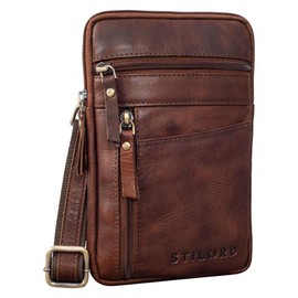STILORD 'Brooks' Leather Belt Purse Chest Pouch for Phone Crossbody Bag Leather Phone Bag Sling Bag Travel Bumbag Genuine Vintage Leather, Colour:Porto - Cognac