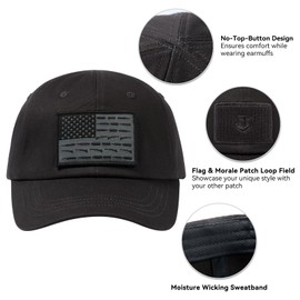 VisionTac Tactical Hat with Flag Patch Camo Military Army Hats Adjustable Trucker Baseball Cap Soft Top for Shooting