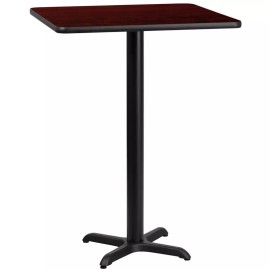 Belnick 30" Square Mahogany Laminate Table Top With Base - Bar Height Restaurant Table