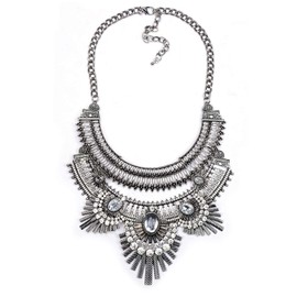 Ufraky Retro Bohemian Ethnic Gypsy Tribal Boho Statement Necklace for Women (Silver)