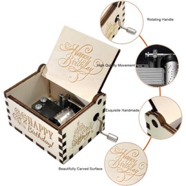 Happy Birthday Music Box, Wooden Musical Box, Playing Melody Happy Birthday Music Box Case Hand Crank Wood Vintage Music Box Birthday Gifts for Daughter Son Boys Girls Grandchildren Mom Dad Friends
