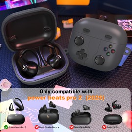 RFUNGUANGO for Beats Powerbeats Pro 2 Silicone Protective Case Cute (2025), Game Console Design Shockproof Protective Case for Powerbeats Pro 2 with Keychain/Cleaning Kit-Dark Gray