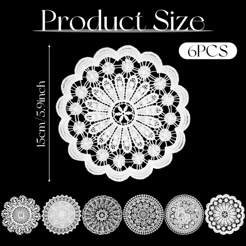 6PCS White Vintage Crochet Doilies, 6 to 7 Inch Crochet