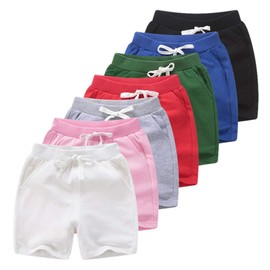 PTPuke Pantalones cortos deportivos de algodón sólido cómodos para niños y niñas, Rojo, 6 Años