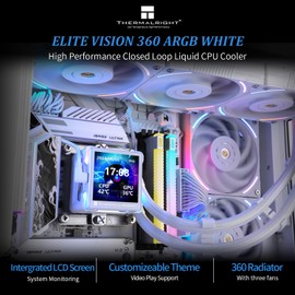 Thermalright Elite Vision 360 ARGB White CPU AIO Cooler,IPS LCD Screen with 320 * 320 Resolution,for AM5&Intel 1700/1851,High-Performance CPU Water-Cooled with 2.73in Removable Liquid Crystal Display