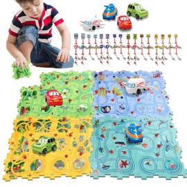 Niville Puzzle Racer Kids Car Track Set with Cars Puzzle Racer Car Track Set for 3-8 Year Old Best Holidays&Birthday Gifts for Kids (100PCS 4in1)